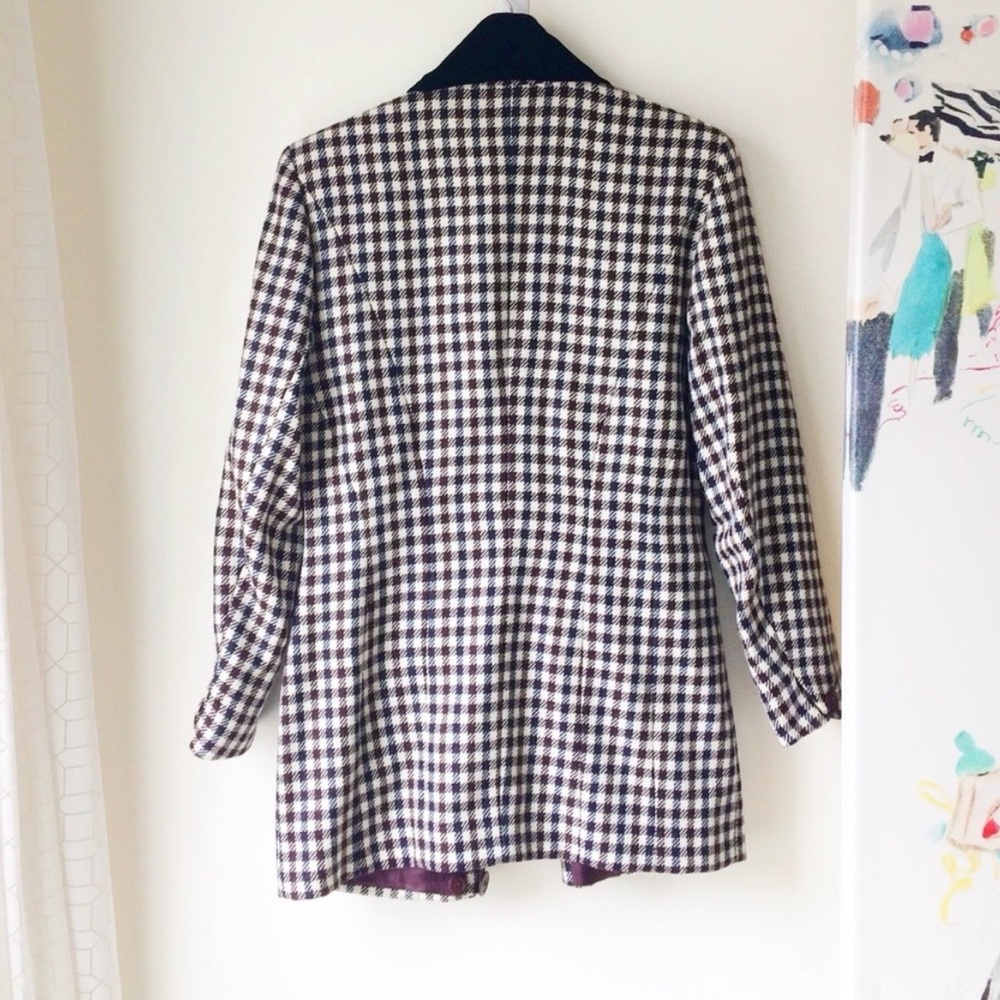 Wool small check long blazer with velvet lapel - Picture 3 of 8